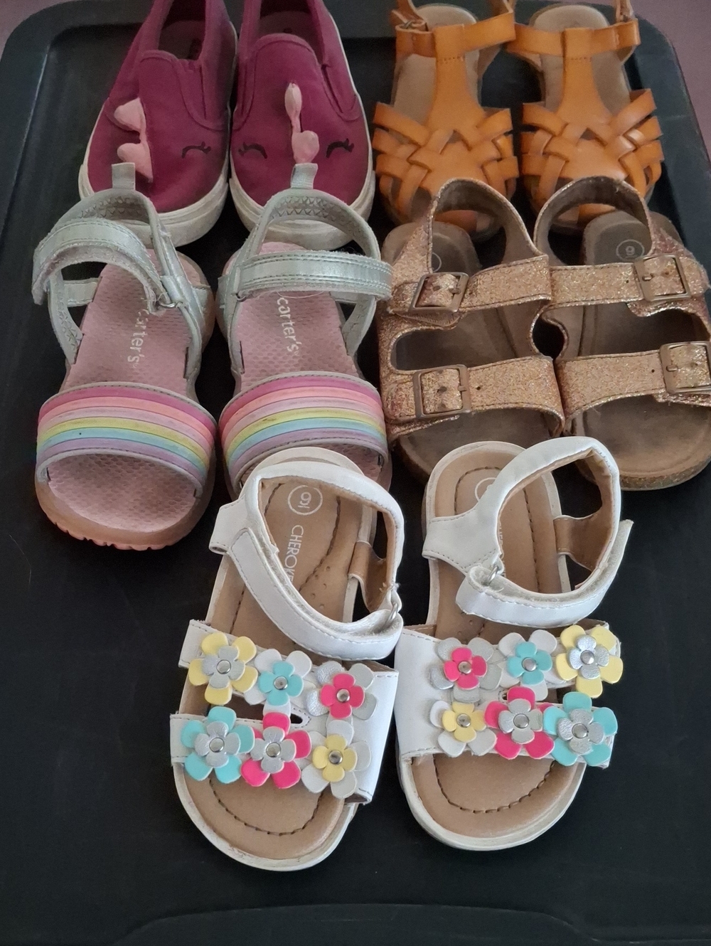 Girls Summer Sandal SHOE BUNDLE 9T-10T Multicolor Flower Dinosaur Sparkle